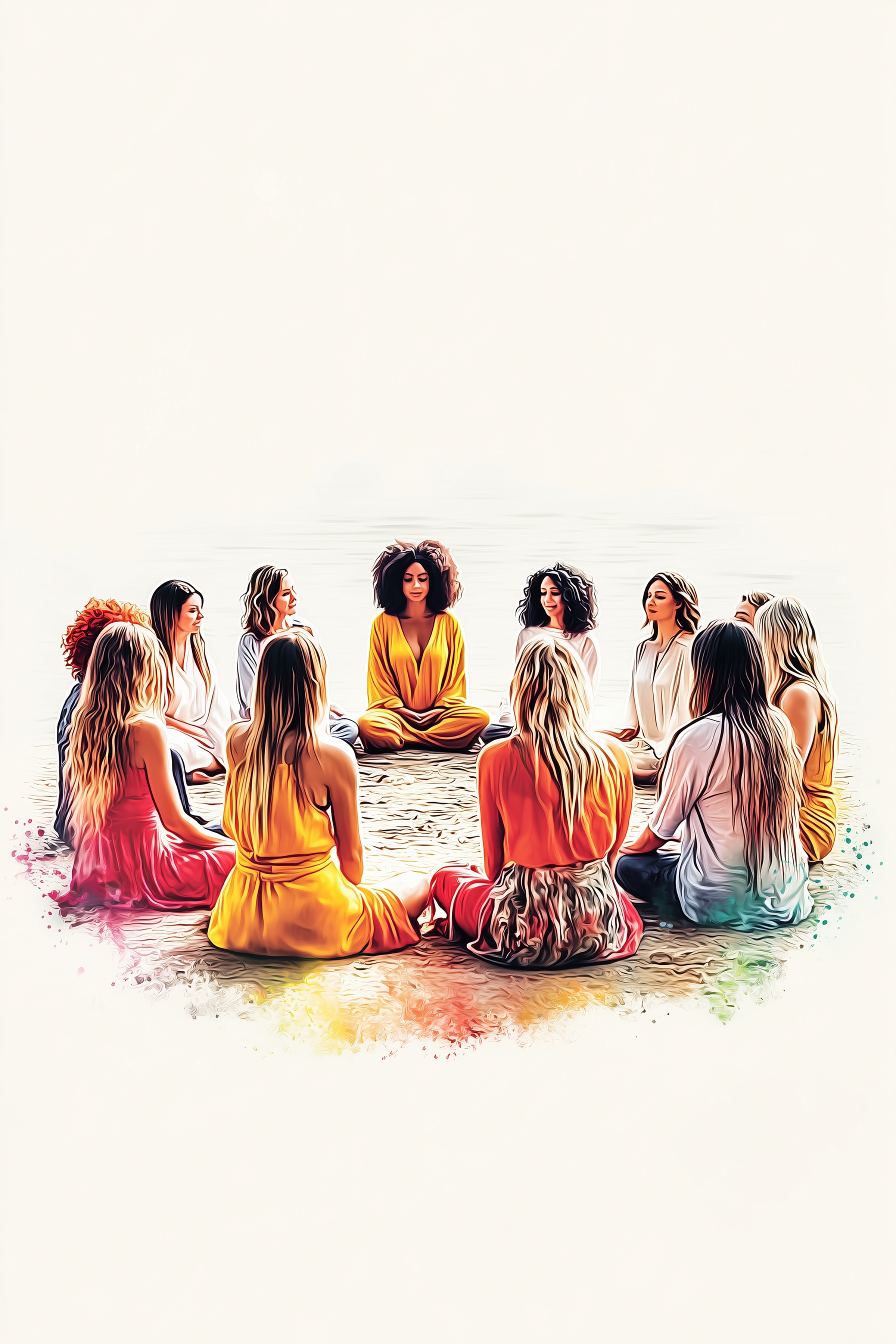 Women sitting in a circle meditating outdoors.